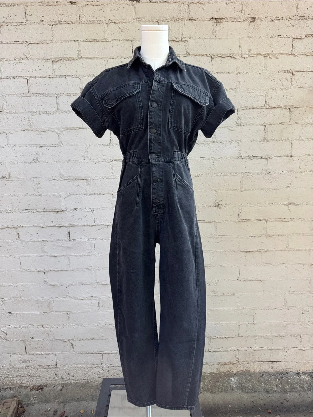 Free People We The Free Marci Jumpsuit Black Wash Denim Size XS